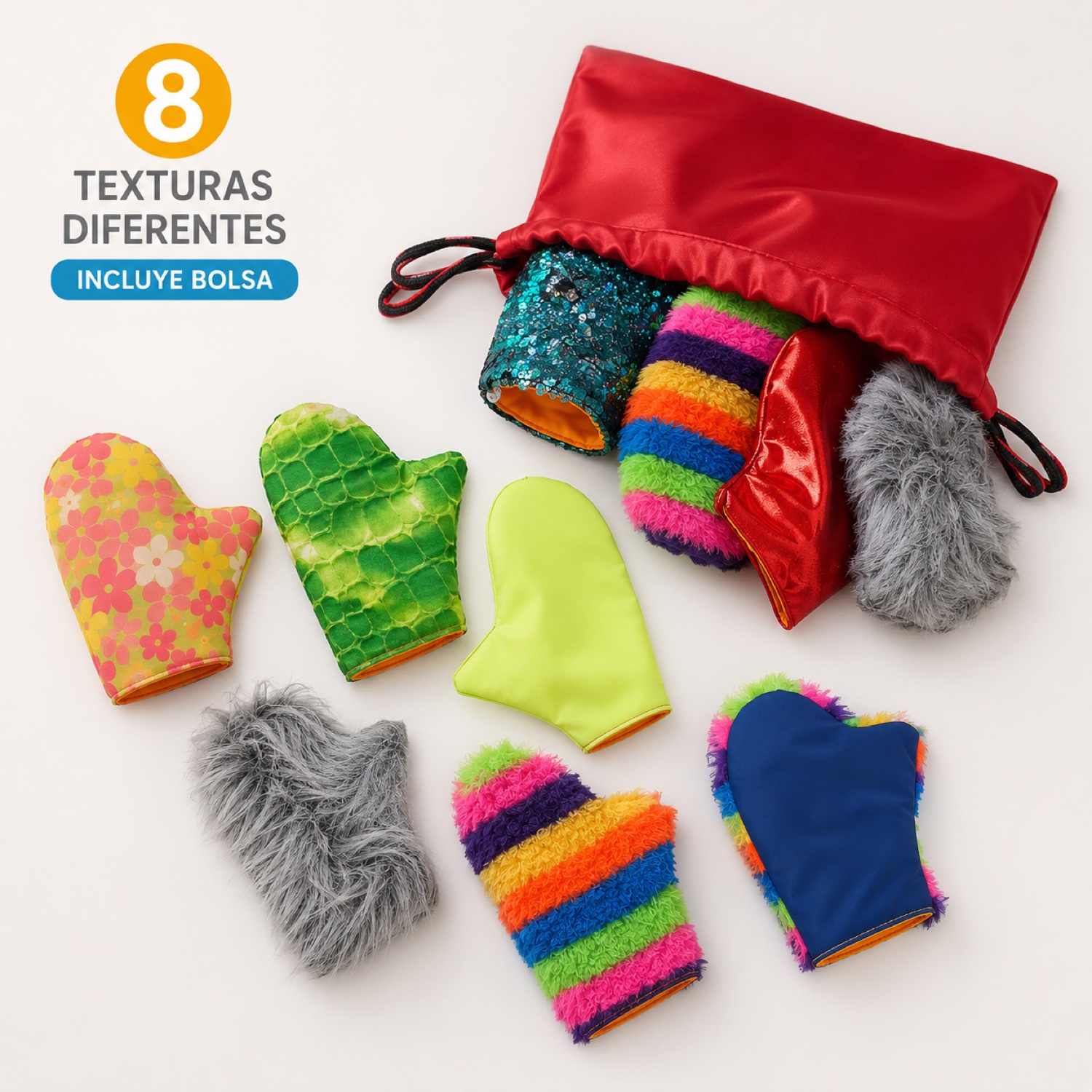 Guantes sensoriales para bebé: 8 texturas diferentes, incluye bolsa de tela