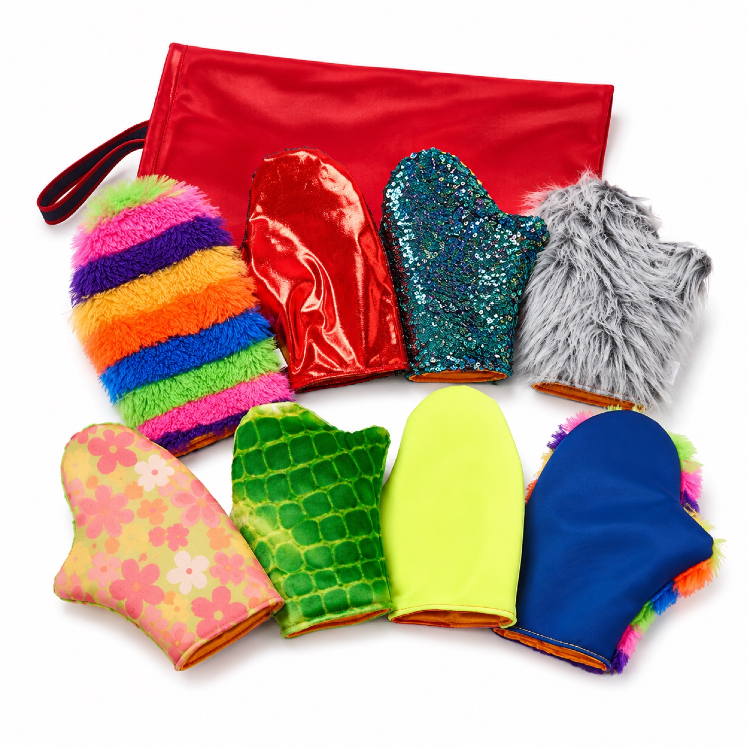 Set de guantes sensoriales para bebé con 8 texturas y bolsa de tela para guardarlos